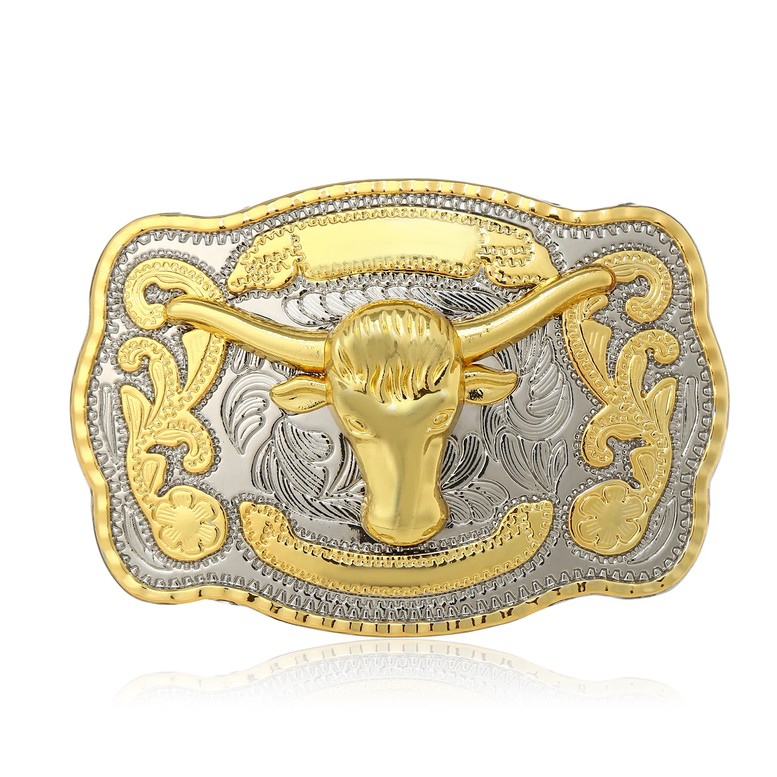 Western denim zinc alloy small plate two-color animal men's western metal belt buckle, matching with denim belt