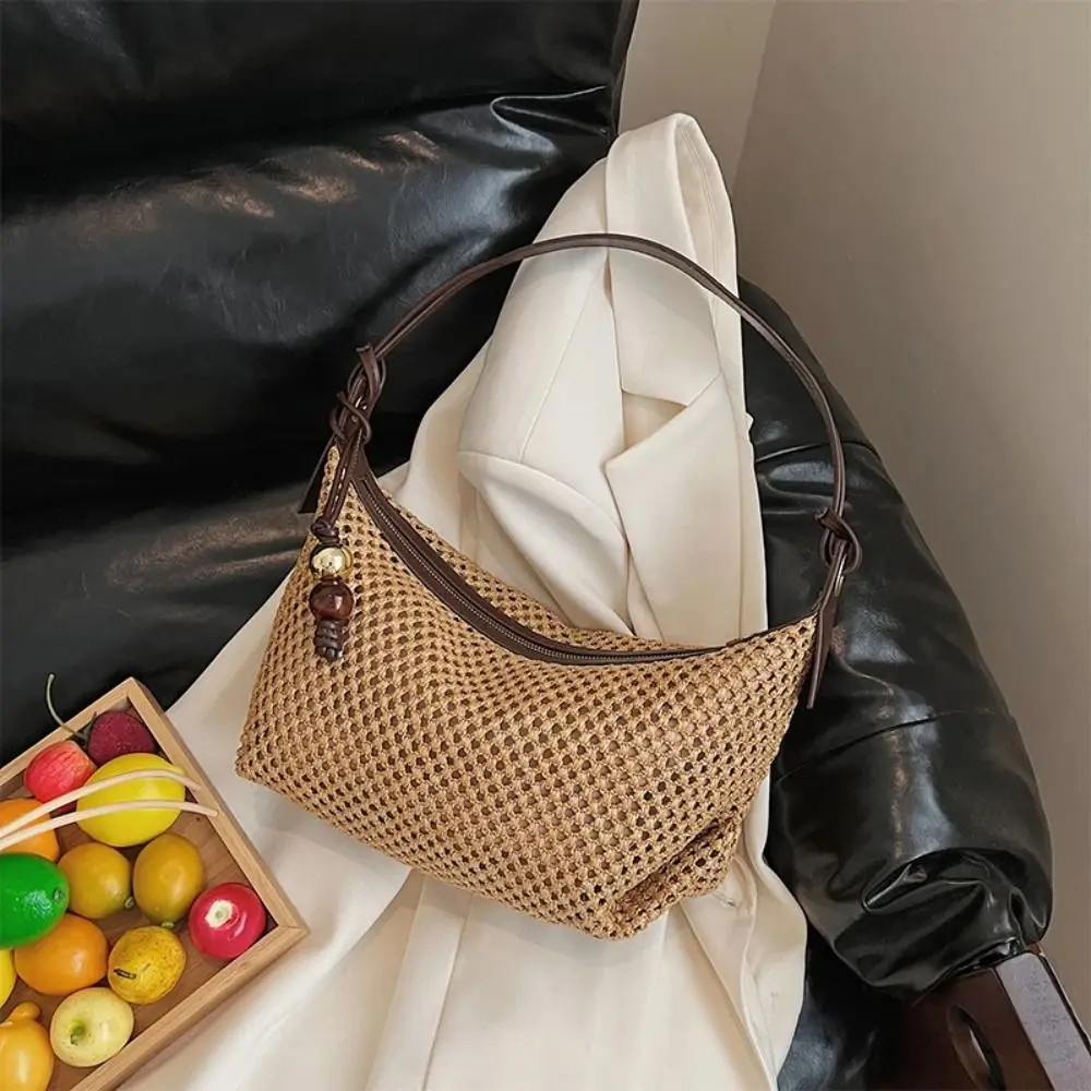 

Trendy Shoulder Bag Weave Straw Bag Summer Hollow Out Beach Bag Crossbody Bag Raffia Bag Underarm Woven Bag Shopping