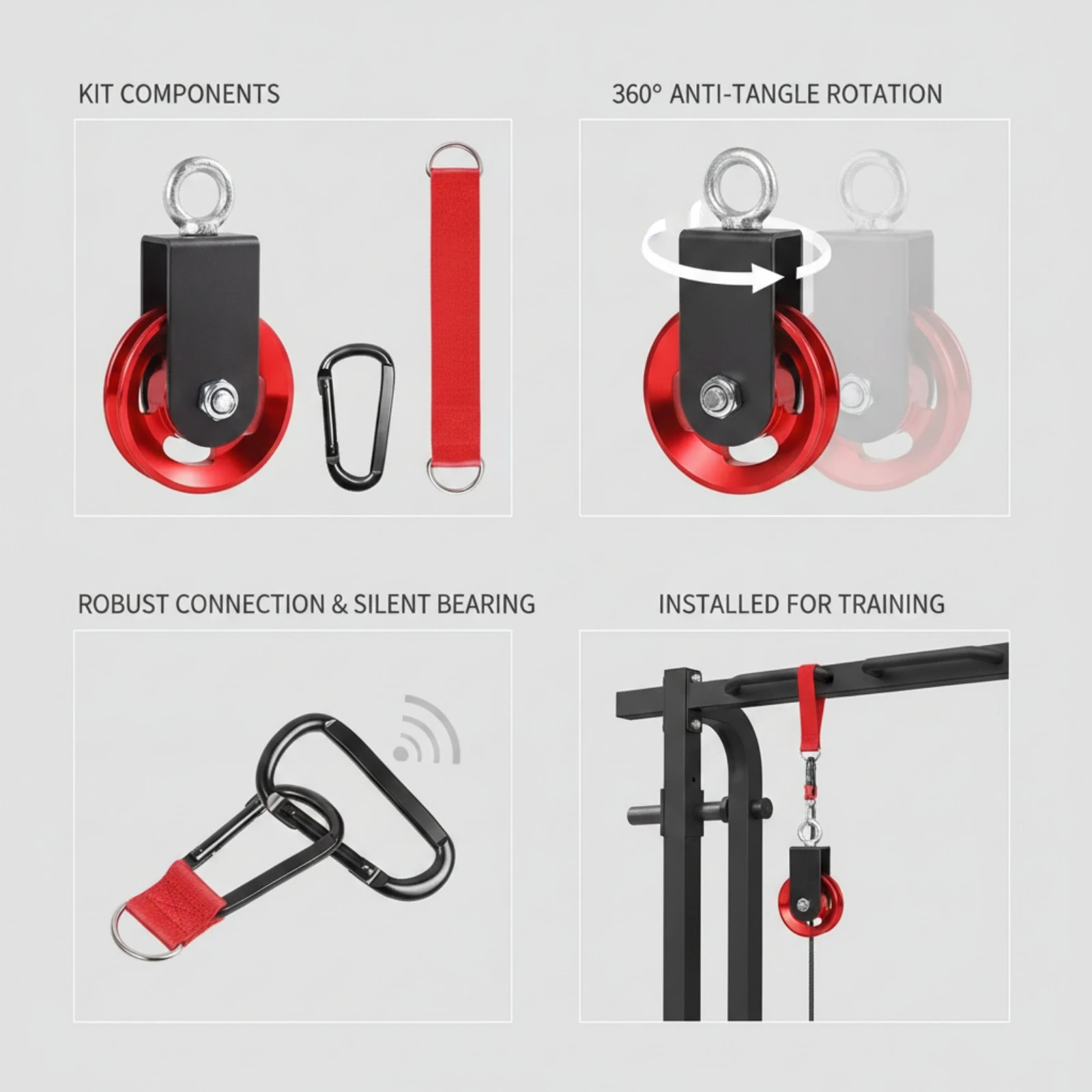 Fitness Pulley Heavy-Duty Pulley with Carabiner Hardware Compact for Strength Training