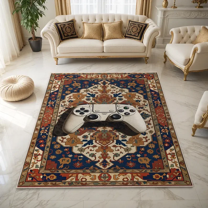 Retro Game Pad Pattern Carpet Mat Rug Home Decor European Style Geometric Design Floor Carpet Vintage Indoor Bedroom Decor