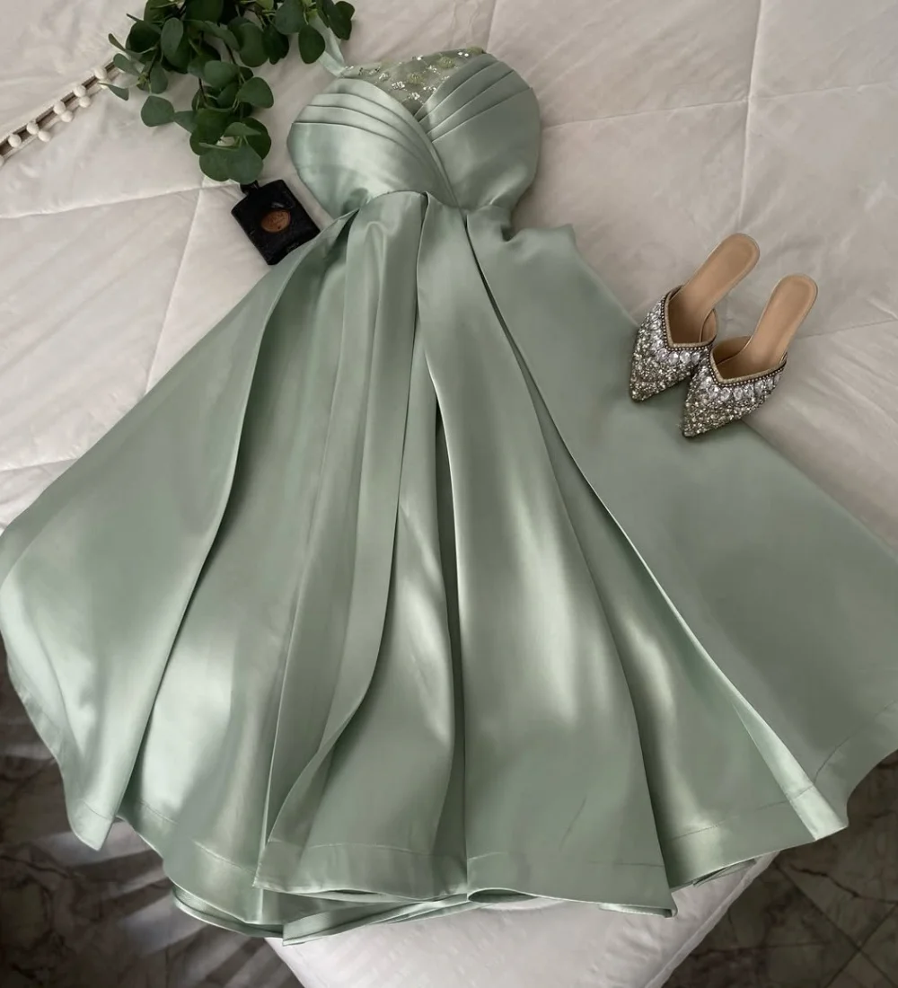 Customized Classic Charmeuse Pleat Sequined A-line Sweetheart Midi Bespoke Occasion Prom Dresses Exquisite