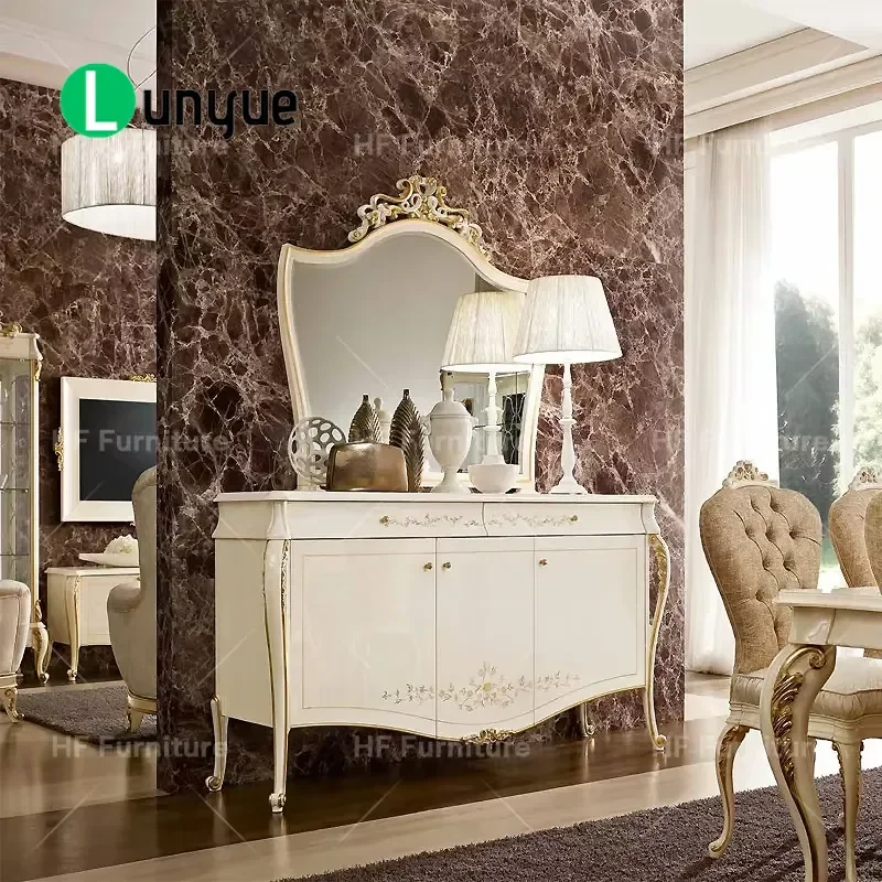 Classic French Style Solid Wood Sideboard High Quality Dining Room Storage Cabinet Vintage Buffet Server Furniture Set