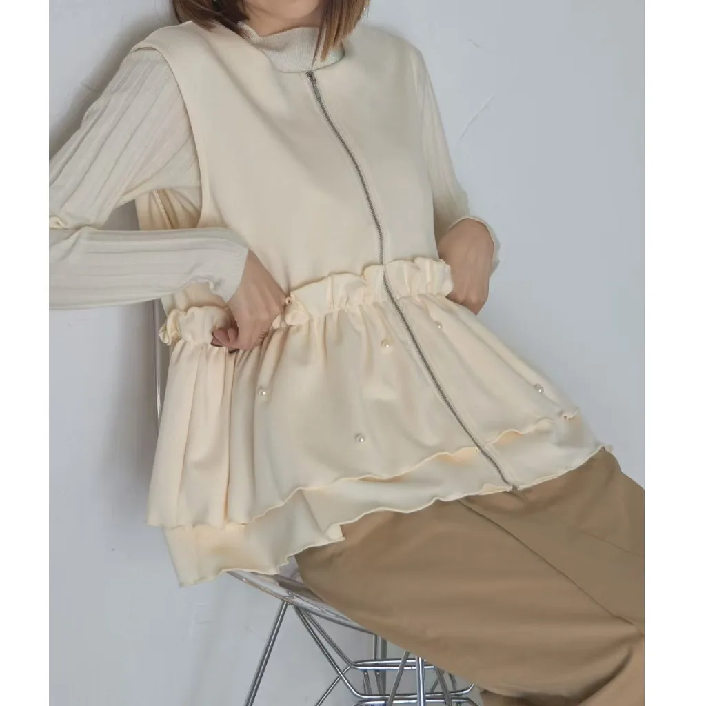 Loose Black round Neck Vest Sleeveless Top Hem Trimmed Sweatshirt Jacket New Autumn 2026 Cross Border from Japan And Korea