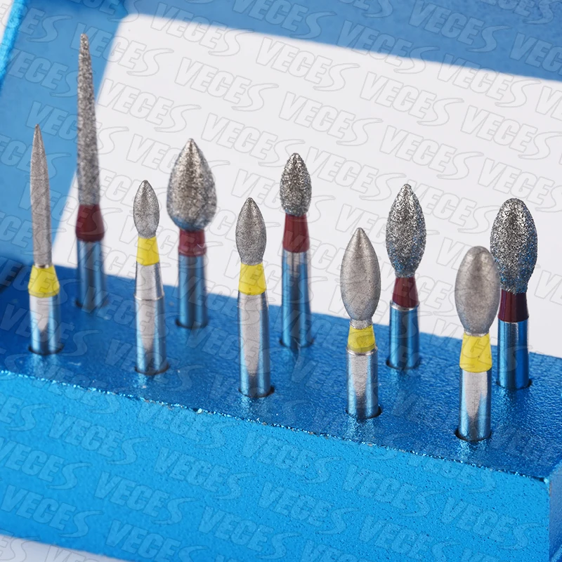 FO Type 10Pcs Dental Diamond Burs FG 1.6mm for High Speed Handpiece Polishing Teeth Stainless Steel