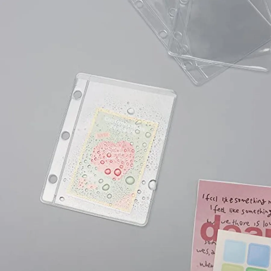 Mini Binder Pockets 12pcs PVC Binder Pouches Loose Leaf 3 Holes Top Open Cash Budget Envelopes Clear Binder Pouches for Protect