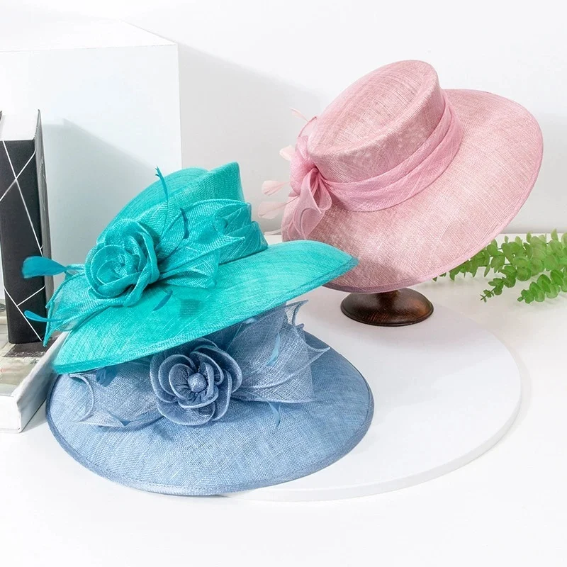 Summer Linen Mesh Sun Protection Straw Hat for Women: French-Style Vintage Wide-Brimmed Top Hat for Parties and Banquets