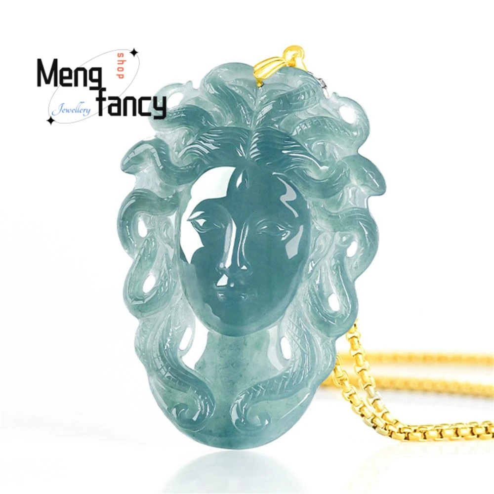 

Оригинальный натуральный нефритовый кулон класса А с изображением Медузы и Змеи-Короля, с серебряной застежкой S925, персонализированный талисман, модное ювелирное украшение