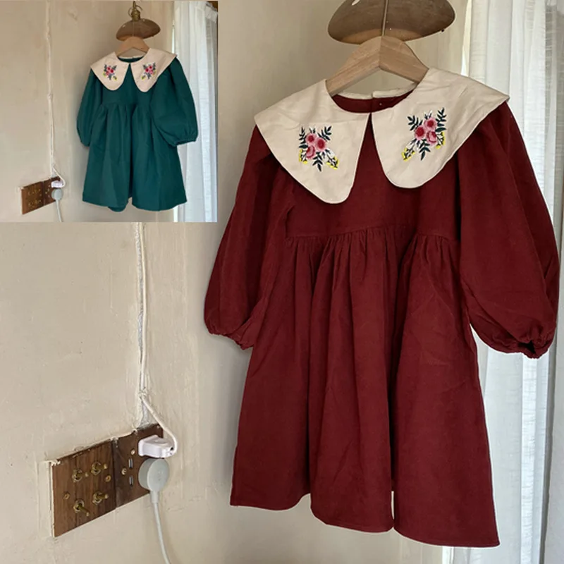 Girls' Dress Embroidered Doll Face Mori Style Princess Dress25Spring and Autumn New Fashion Foreign Trade Children's Clothing Wh