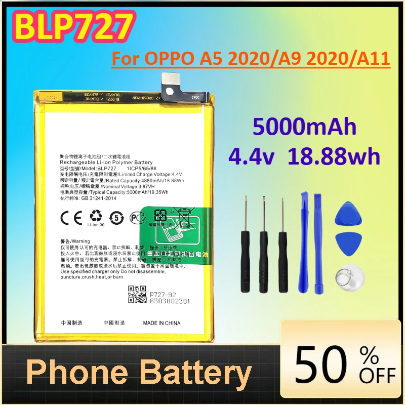 

BLP727 5000mAh Phone Battery for OPPO A5 2020/A9 2020/A11 Replacement Phone Battery+Free Tools
