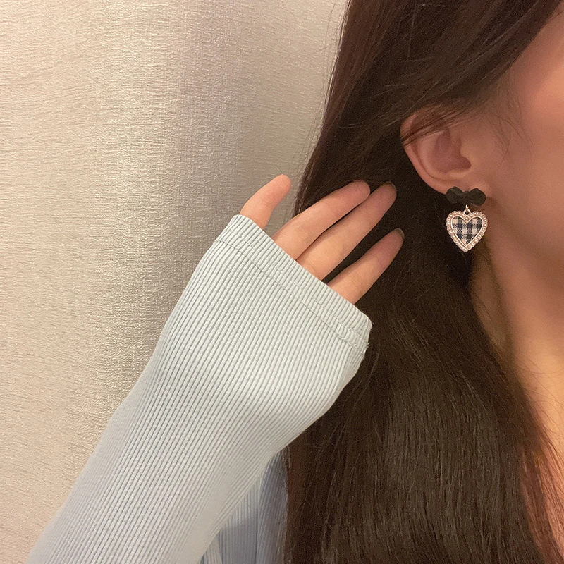 الكورية القلب انخفاض الأقراط للنساء فتاة رومانسية هدية عيد الحب الأزياء والمجوهرات الاتجاه شنقا اللؤلؤ لطيف Bowknot القرط #4