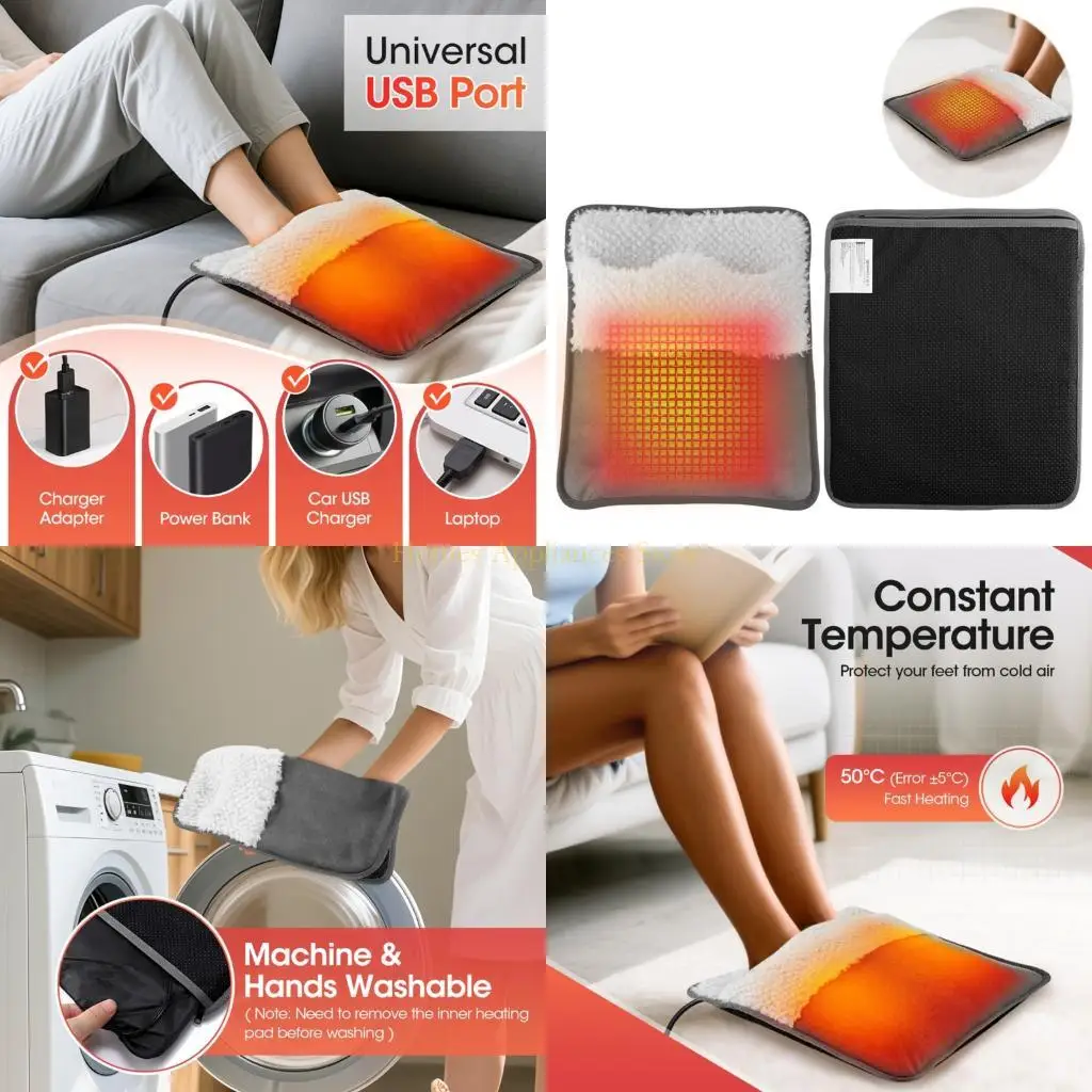 

D0AB Warm Foot Pad With USB Power Supply 1.67A Working Current Extreme Soft Crystal Fabric For Winter Comfort