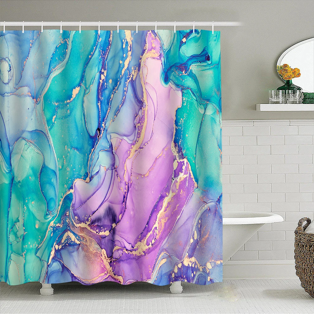 1pc Marble Pattern Shower Curtain Bathroom Partition Decorative Curtain Machine Washable Purple Texture Window Privacy Curtain