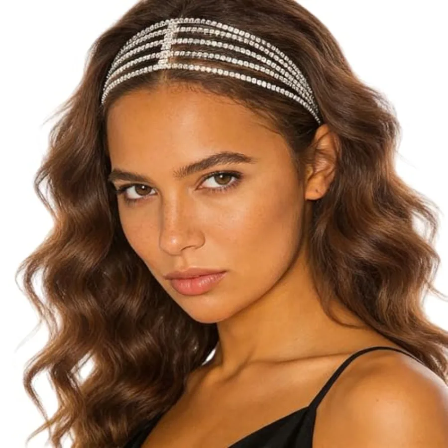 Rhinestone Headpiece Elastic Crystal Headband Elegant Hair Jewelry for Women Prom Wedding Party