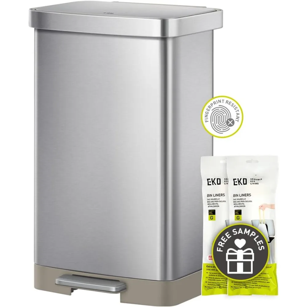 

Stainless Steel Step Trash Can with Rear Trash Bag Storage Compartment