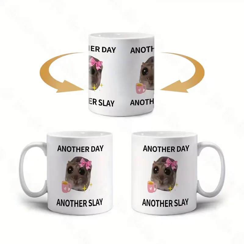 1 Mug, Seven-Color Coffee Cup, Gift for Friends "Another Day" Sad Hamster Meme 11 oz Ceramic Coffee Mug view 4