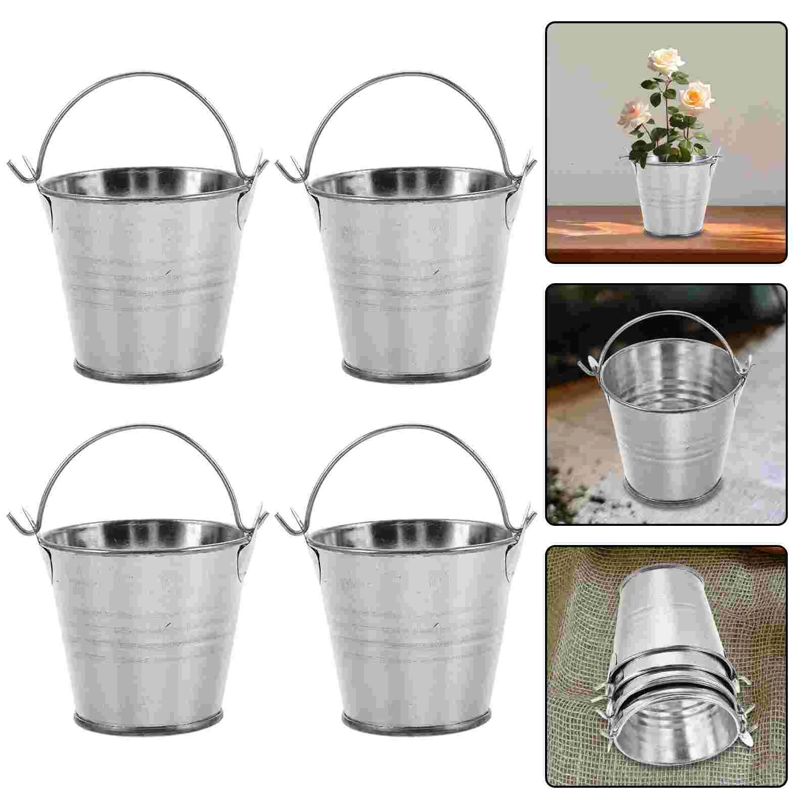 4 Pcs Mini Bucket Metal Succulents Flower Pot Pots Wrought Iron Simple Container Child for Indoor Plants