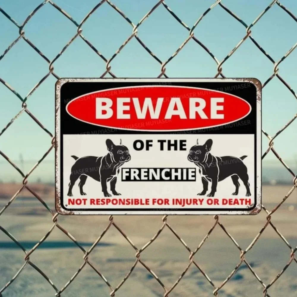 YardAlert French Bulldog W-Warning Sign - UV-Resistant Aluminum - Clear Caution for Outdoor Fences & Garden Spaces