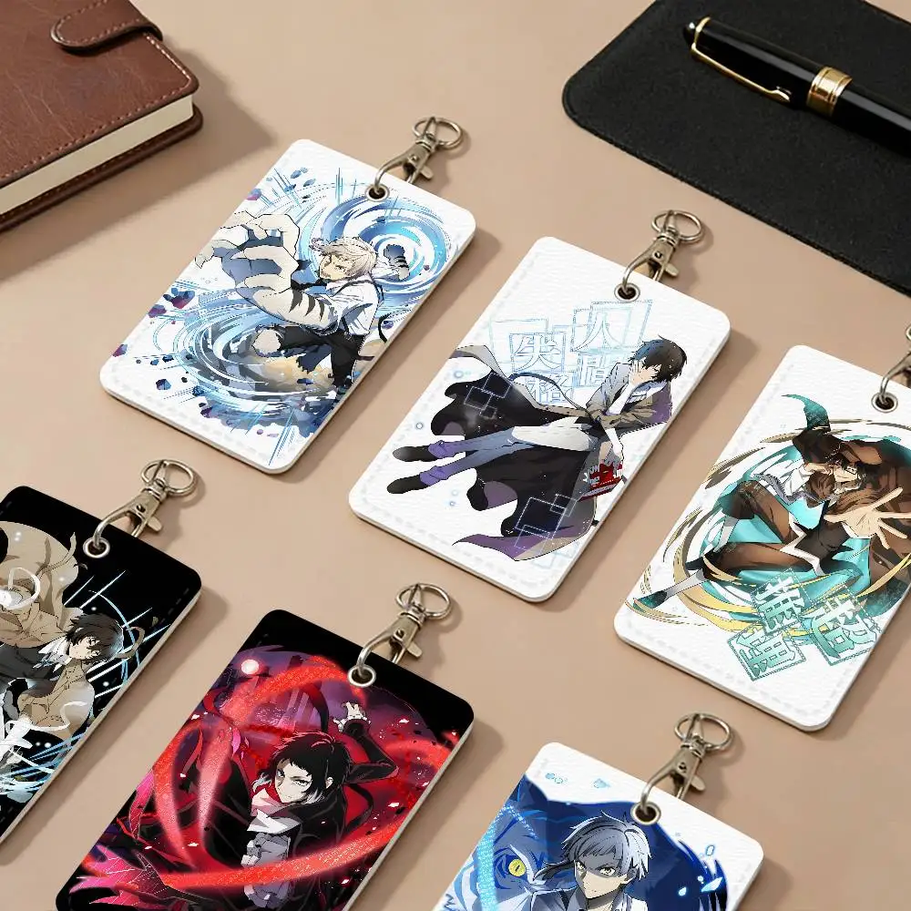 Bungo Stray Dogs Anime PU Leather Card Holders Anti-lost Student ID Protective Cover Cases Campus Access Cards Key Chain