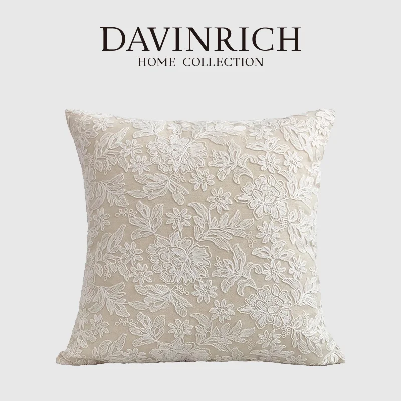 

DAVINRICH French Luxury Lace Floral Handmade Cushion Covers Romantic Cream Flowers Decorative Pillow Case 45x45cm Dropshipping