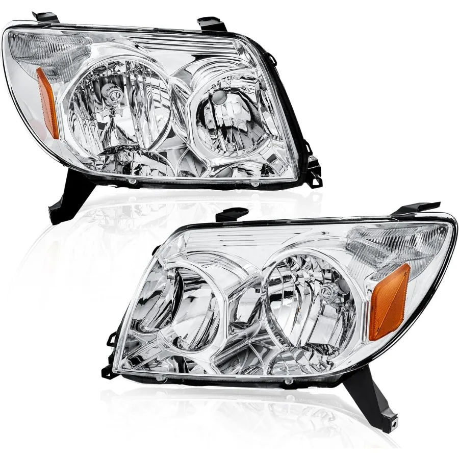 

Pair Headlights Assembly Compatible for Toyota 4Runner 2003-2005 with Clear Lens/Chrome Housing/Amber Reflector Front Lamps Driv
