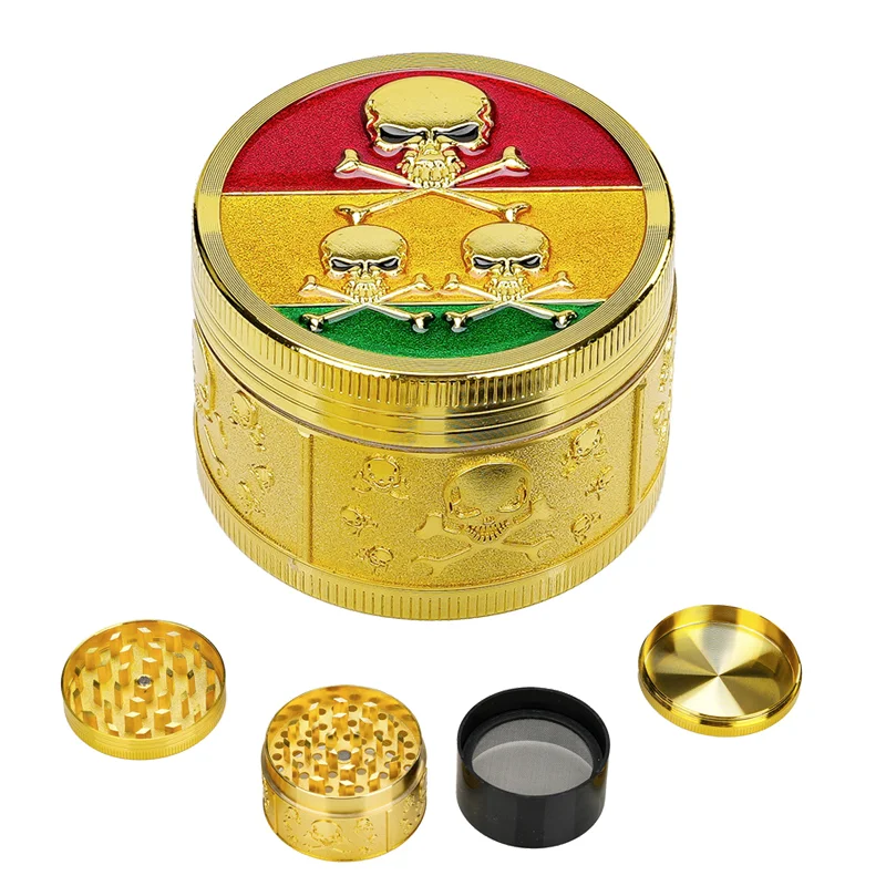 Hand Manual 4 Layer Skull Style Gold 40mm 52mm Spice Metal Herb Grinder Crusher Smoking Tools