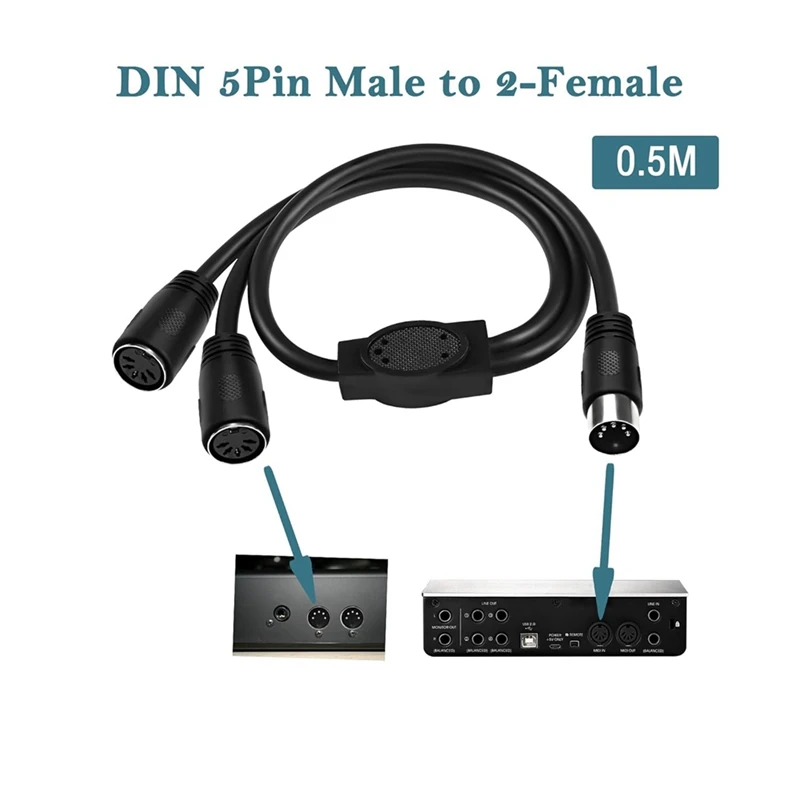 MIDI DIN 5-Pin Splitter Din 5Pin Male To Dual 2 Female Audio MIDI Adapter Extension Cable Y Adapter Cable 1 PCS