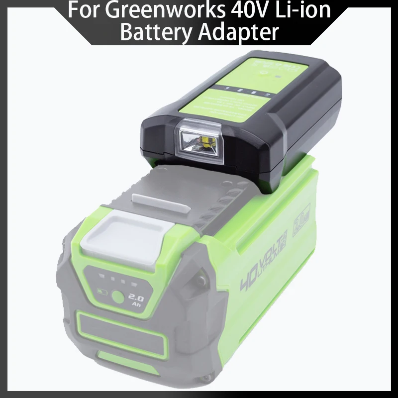 Tool battery adapter for Greenworks 40V Li-ion battery, 29482, C-200, C-400, IV40A00 with USB, Type-C and charging port