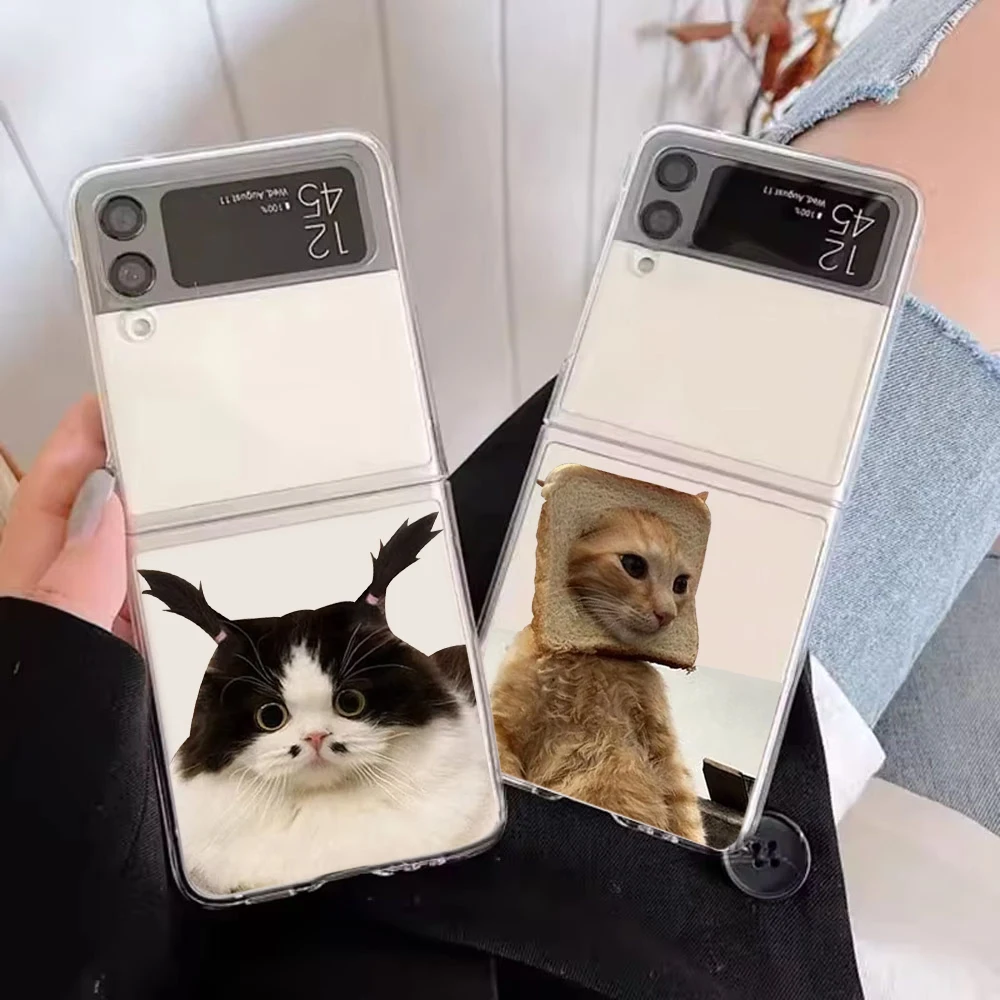 

Cute Animal Cat Phone Case For Samsung Galaxy Z Flip 7 6 ZFlip 5 Shockproof Hard Cover for Samsung Z Flip4 Z Flip3 Shell Fundas