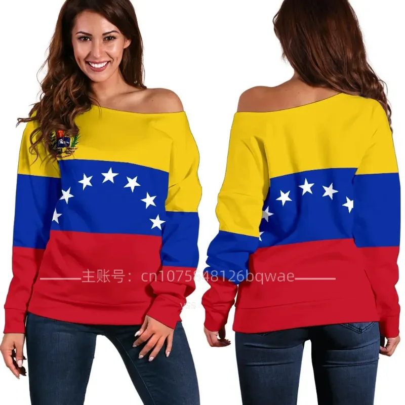 

New Women's Off Shoulder Sweater Venezuela Flag 3D Off Shoulder Long Sleeve Sweater Fashion Casual Street Women's Sweater