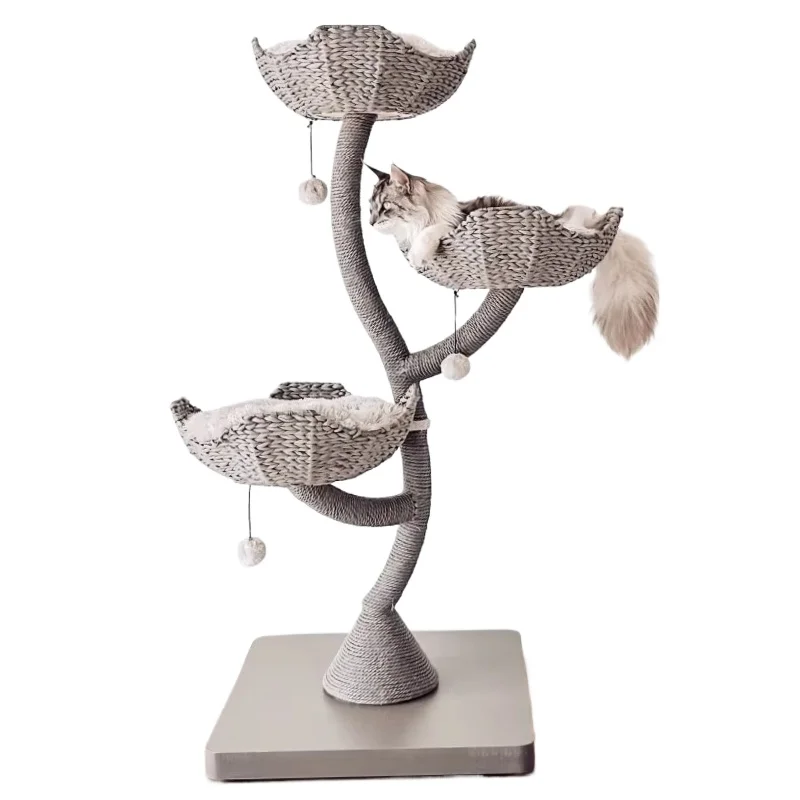 

Perfect Christmas Gift Can Customized Multifunctional Solid Wood Cat Tree 3 Levels Cat Scratching Tree