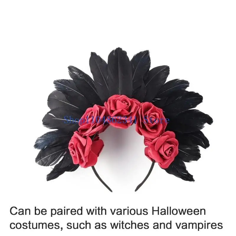5asd إكسسوارات الهالوين الأنيقة المصنوعة من الريش والزهور وأغطية الرأس للبالغين والمراهقين