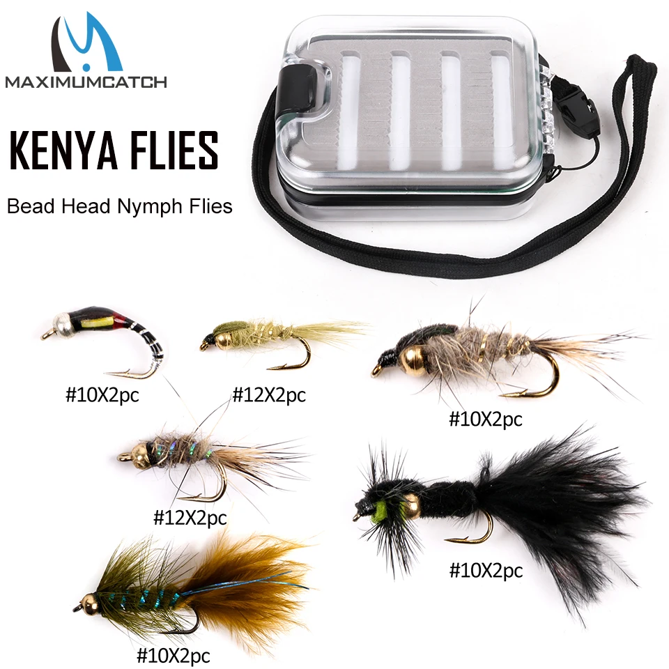 Maximumcatch 12-32 pc Kenya Fly Flies with Fishing Box Hand-Selected Hackle 9 Assortments Fly Flies