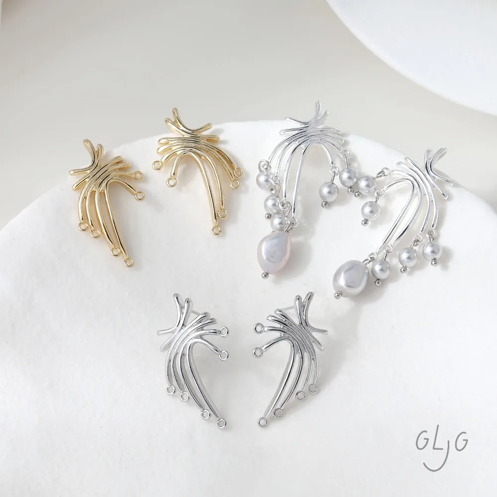 4PCS Dainty Irregular Line Design Ear Studs Earrings for Jewelry Findings Making DIY Brass 14k Gold Plated 36*19mm Accessories