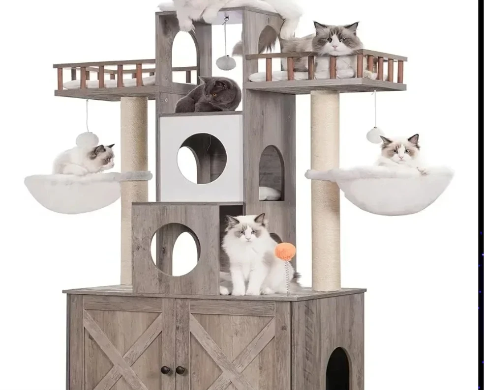 

Cat Tree With Litter Box Enclosure for Indoor Big Cat Tower for Large S 20 Lbs Heavy Duty Cats Supplies Pet Products