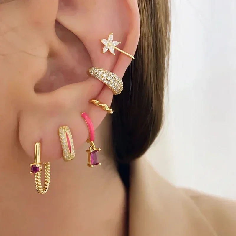 925 Sterling Silver Needle Luxury Red Zircon Earrings Charms Heart Pendant Hoop Earrings for Women 2025 Trendy Wedding Jewelry