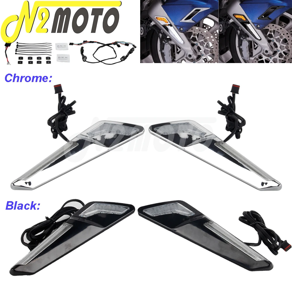 

Motorcycle ABS Plastic Front Fork Brake LED Turn Signal Lights For Honda Gold Wing 1800 GL1800 F6B Tour DCT 2018-Up 2019 2020 21