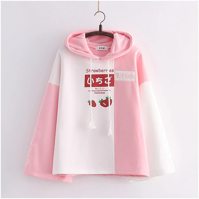 Academy Style Hoodie Hoodie Cute Cartoon Little Devil Print Color Block Plush Hoodie Pink Green Black Women's Clothing