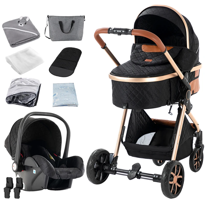 Compacte 3-in-1 babywandelwagen, kinderwagen, reissysteem met ruimtebesparende vouwfunctie, éénhands inklapbaar, lichtgewicht frame, ademende stof, extra grote kap, zachte newborn-voering,