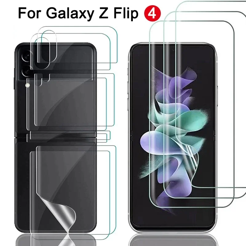 Hydrogel Film Screen Protector for Samsung Z Flip 4 Full Coverage Soft Front Back Clear Water-proof Protective Films for Samsung