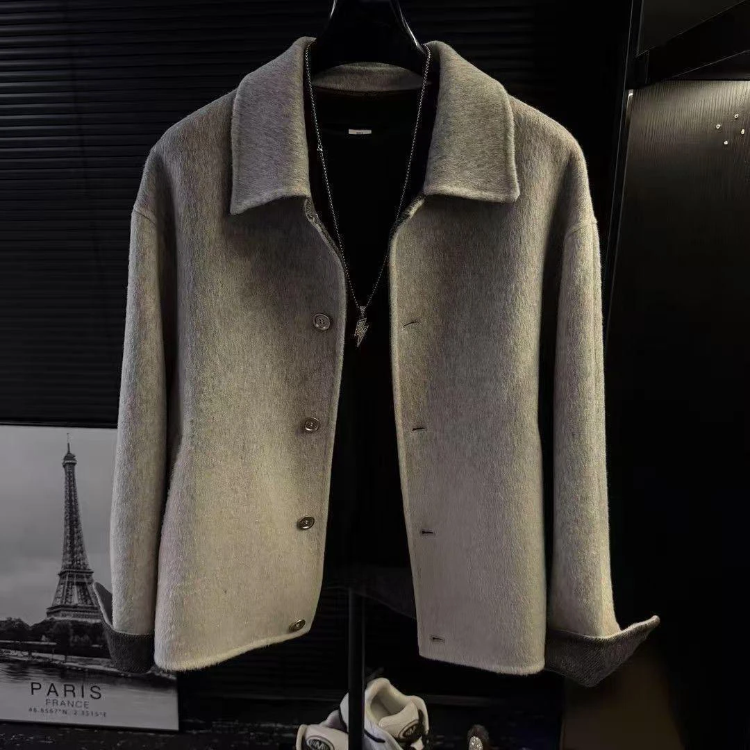 

Winter New adient mat Sle Collar Jaet Men's Trendy Korean Version Simple Personali Woolen Coat M