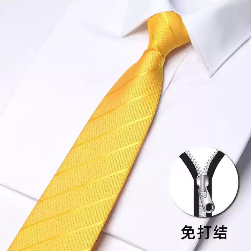 

High Quality Gold Striped Zipper Necktie 8CM Wide Men's Business Banquet Professional Shirt Accessories Knot Free Zipper Cravat