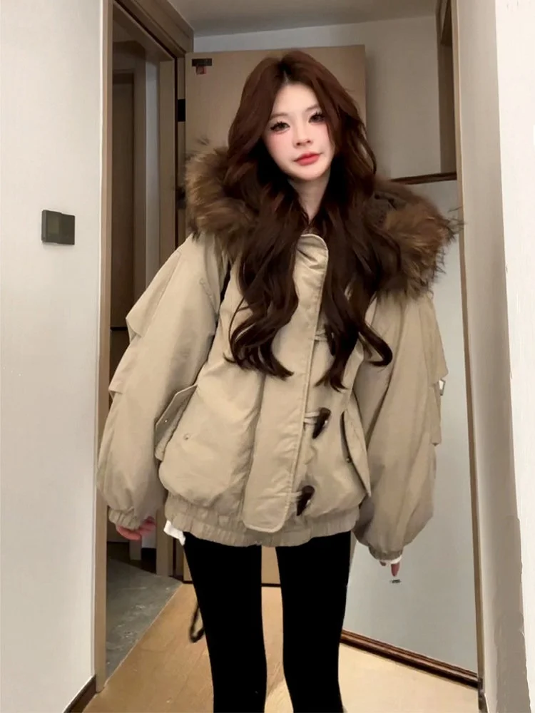

Женская зимняя куртка-парка с меховым воротником, свободного кроя, для работы и повседневной носки, новинка 2025 года, теплая