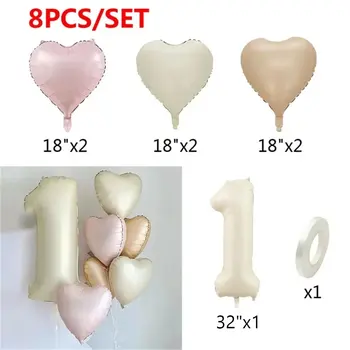 Cream Number and Heart Foil Balloons for Birthday 3