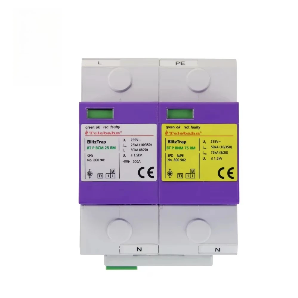 

AC SPD T1+T2 255V 25kA 1P+N Surge Protector Surge Protection Device for Single Phase