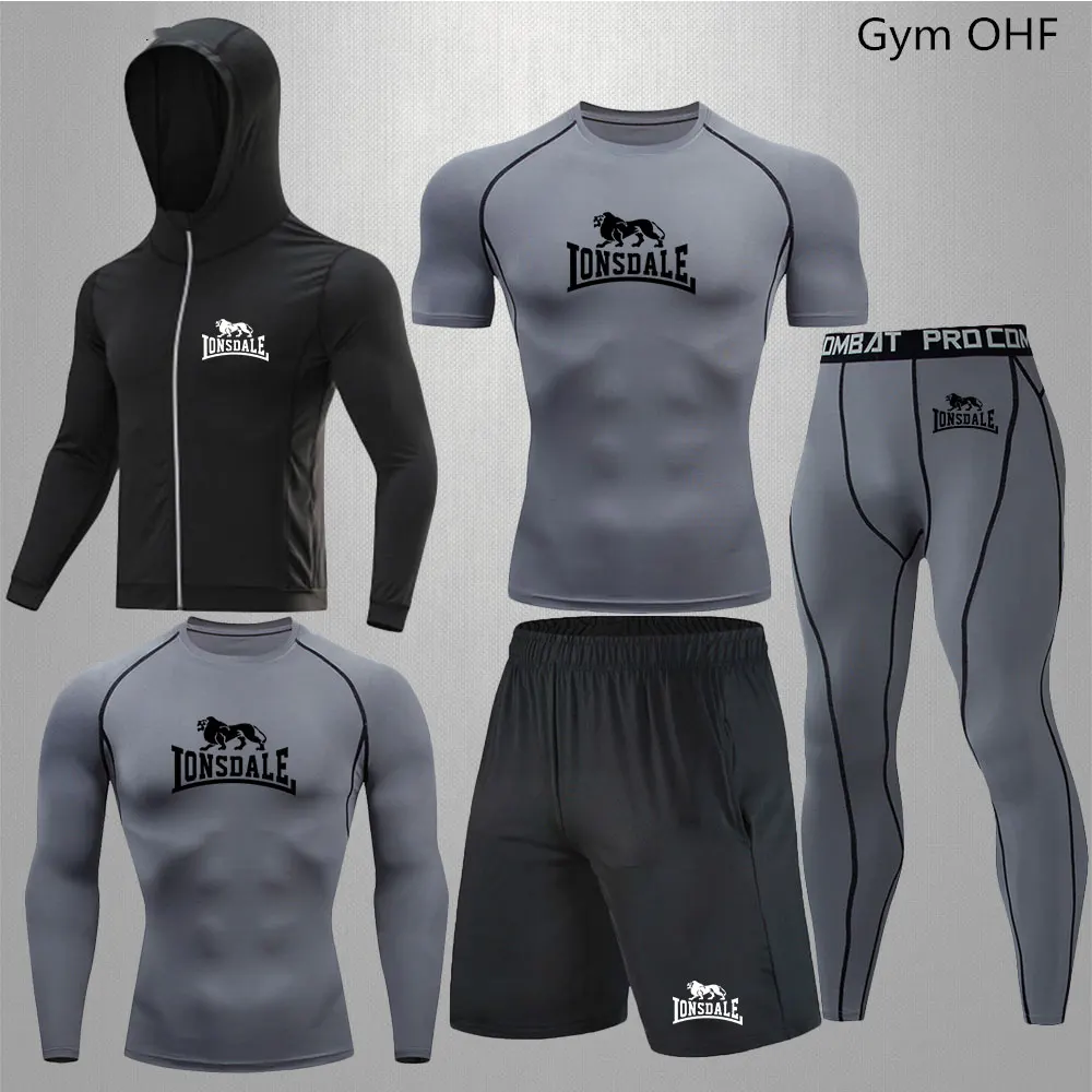 Men Clothing Sportswear Gym Fitness Compression Suits Running Set Sport Outdoor Jogging Quick Dry Tight 5-Piece Rashguard