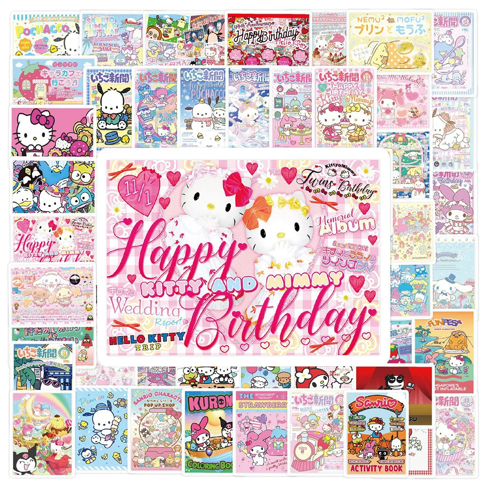 Bonito Sanrio Anime Cartaz Adesivos, Desenhos animados, Pochacco, Kuromi, Cinnamoroll, Graffiti Etiqueta, Telefone, Skate, Laptop, Decalque, 10 pcs, 30 pcs, 60pcs