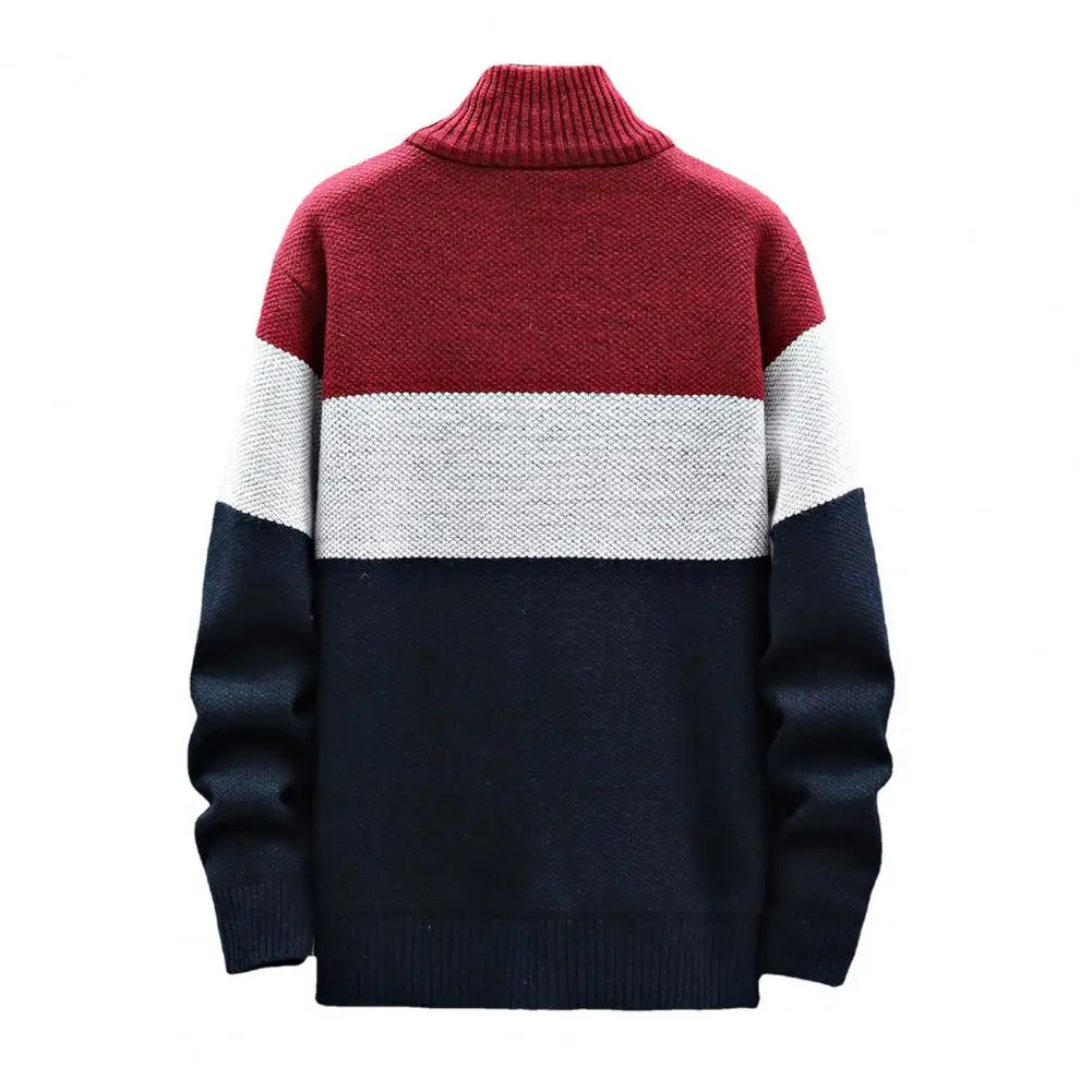 Sweater pria cuaca dingin, pria Sweater kerah berdiri dengan lapisan mewah warna cocok desain rajut Zip-up untuk sehari-hari