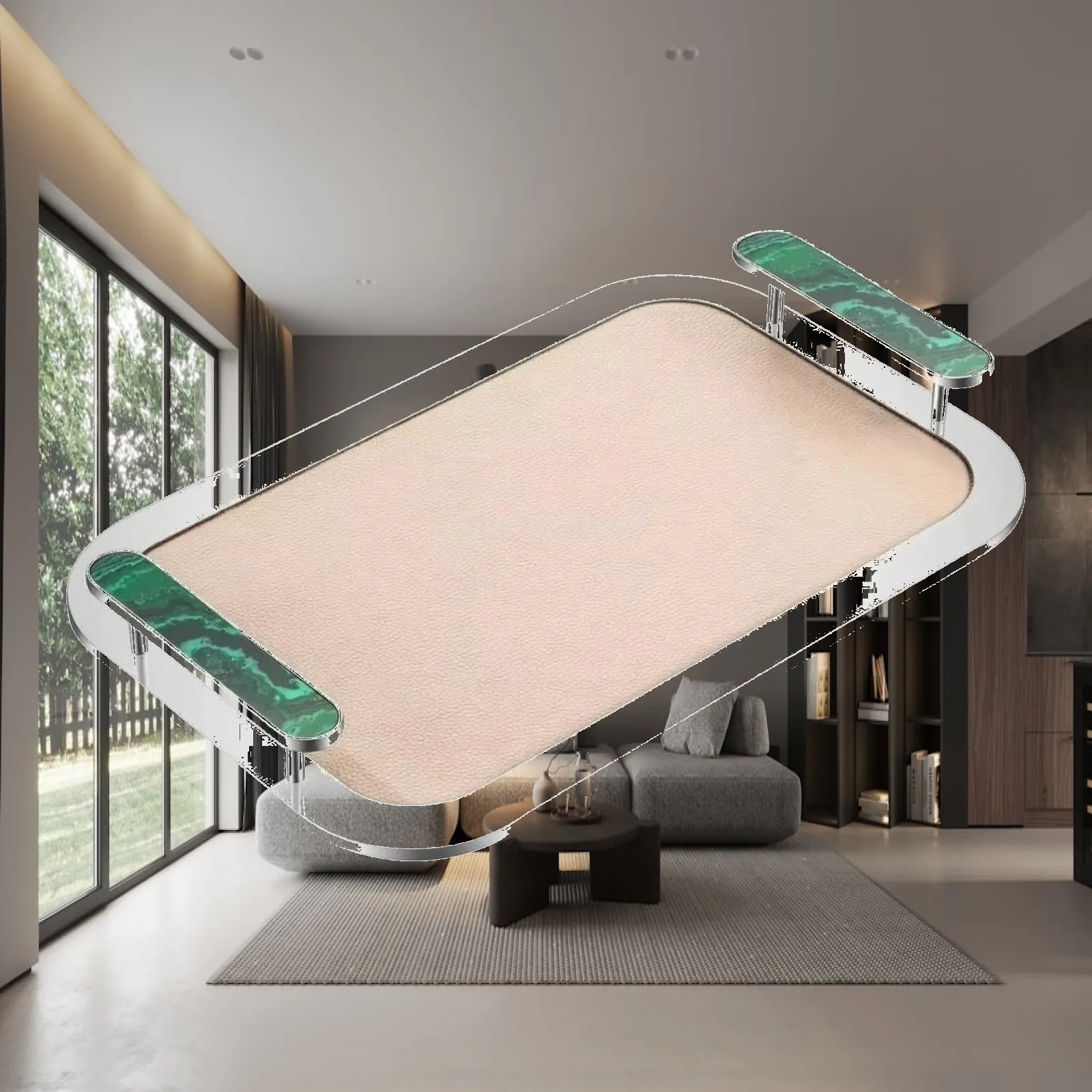 Rectangular Serving Tray Decorative Stainless Steel Tray Platter Rounded Corners Slim for Hosts, Coffee Table