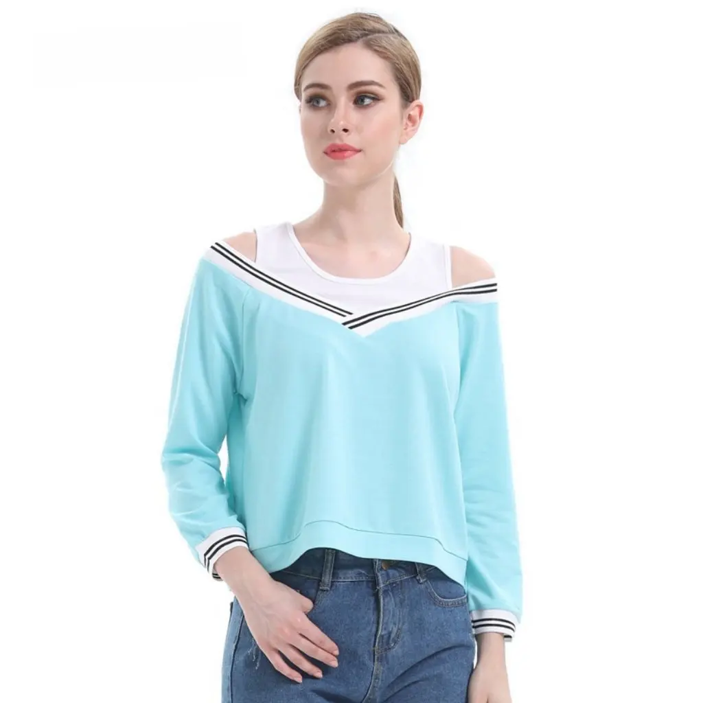 

New Women's Slimming Trendy T-Shirt Spring Autumn Fake Two Shoulder Long Sleeve Fashionable JR1735