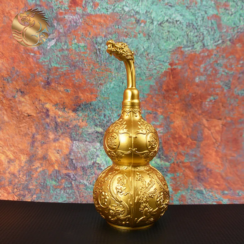 All-brass dragon and phoenix auspicious copper gourd, entrance hall relief, dragon head gourd, brass ornament